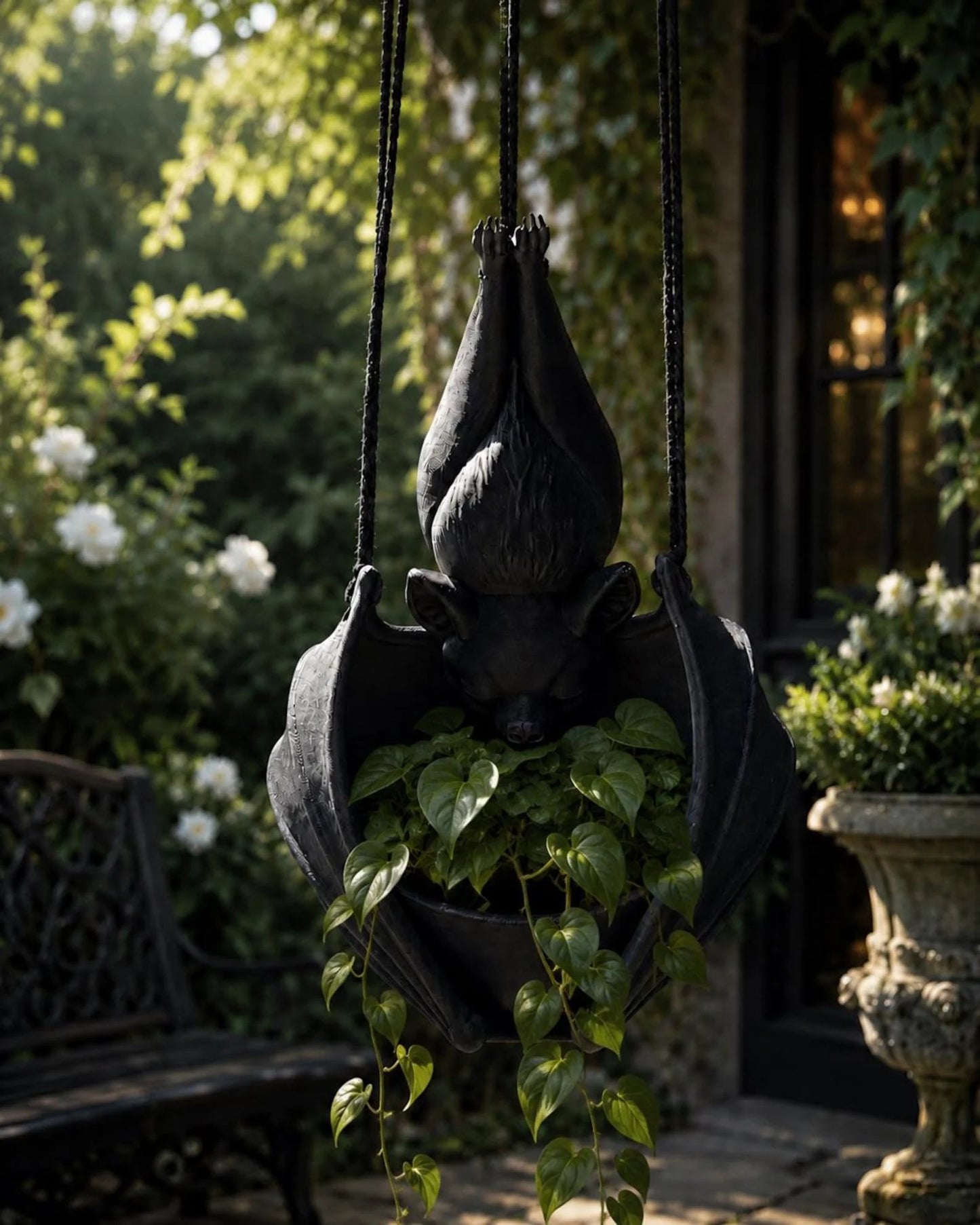 Hanging Bat Plant Pot - Spooky Garden Decor Planter