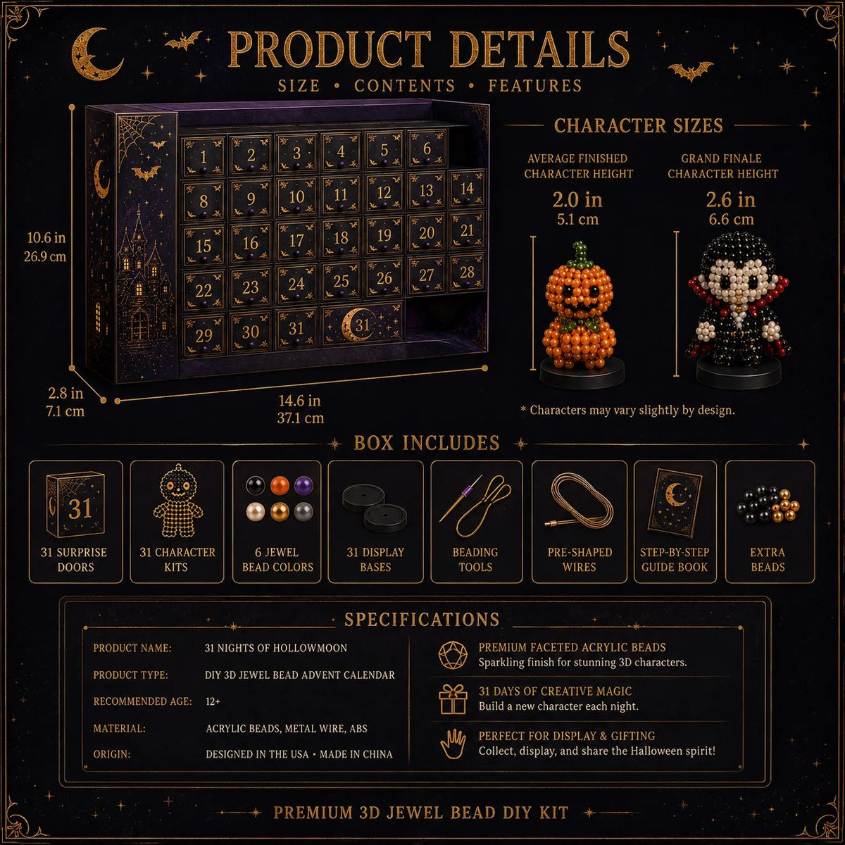 Hollowmoon 31-Night Jewel-Bead Countdown Calendar