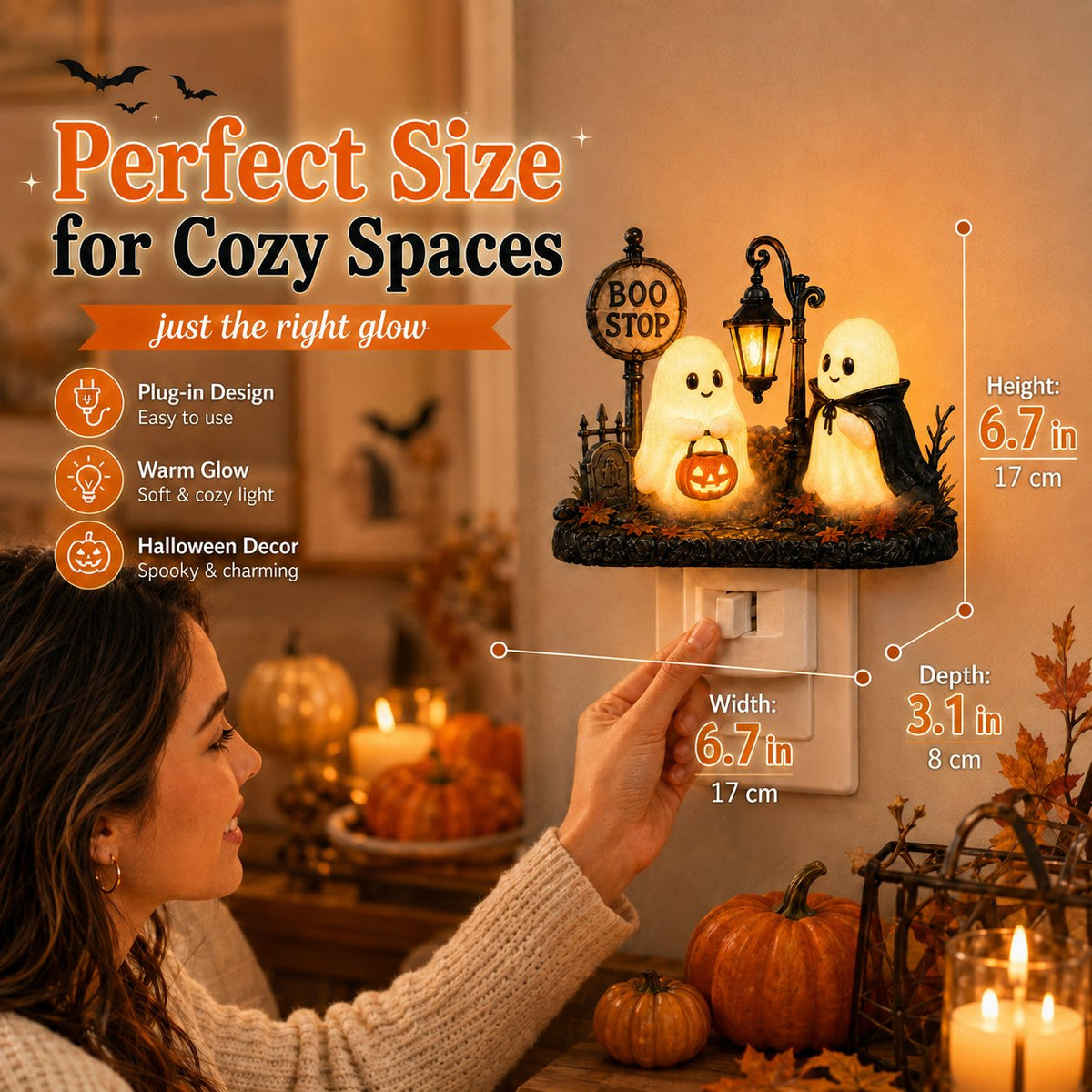 Boo Stop Ghosts Plug-In Halloween Night Light