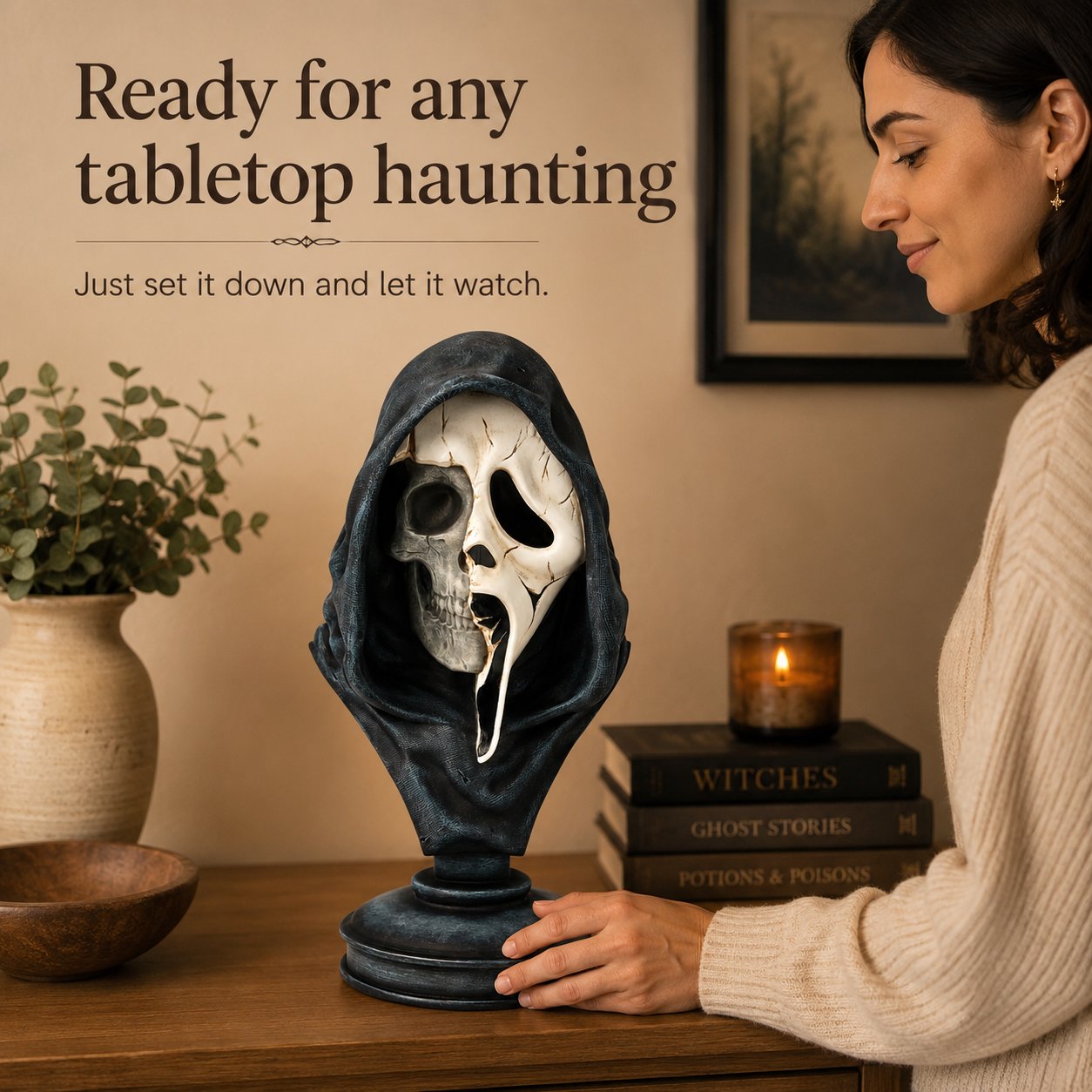 Ghost Face Skeleton Bust Statue