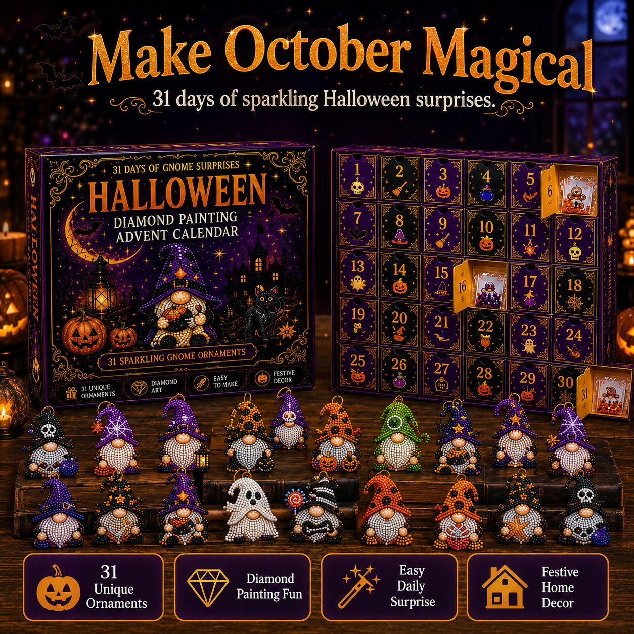 31 Days of Gnome Surprises Halloween Diamond Painting Advent Calendar