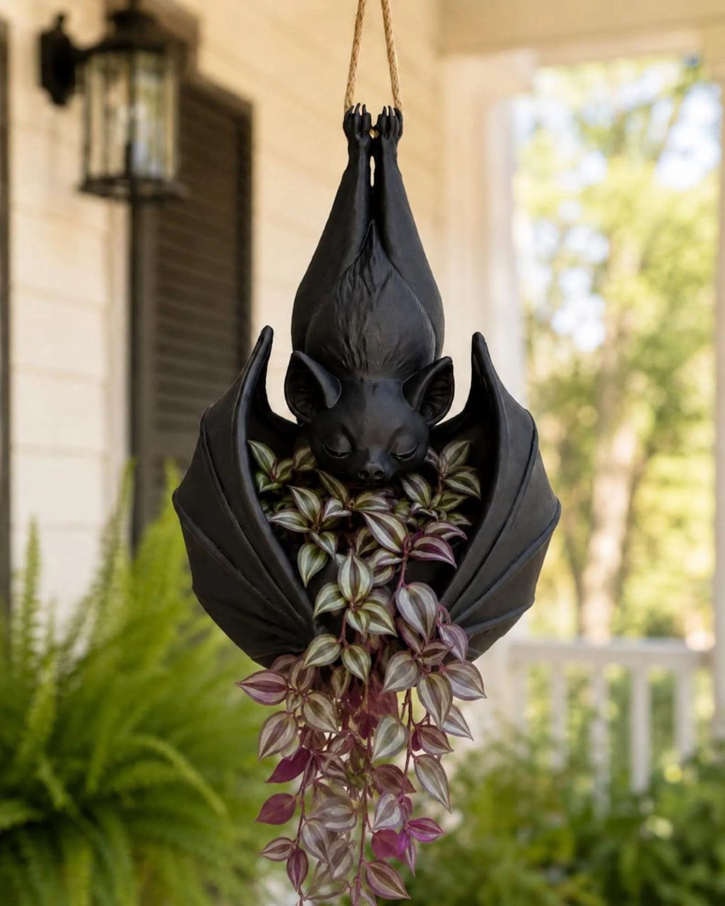 Hanging Bat Plant Pot - Spooky Garden Decor Planter