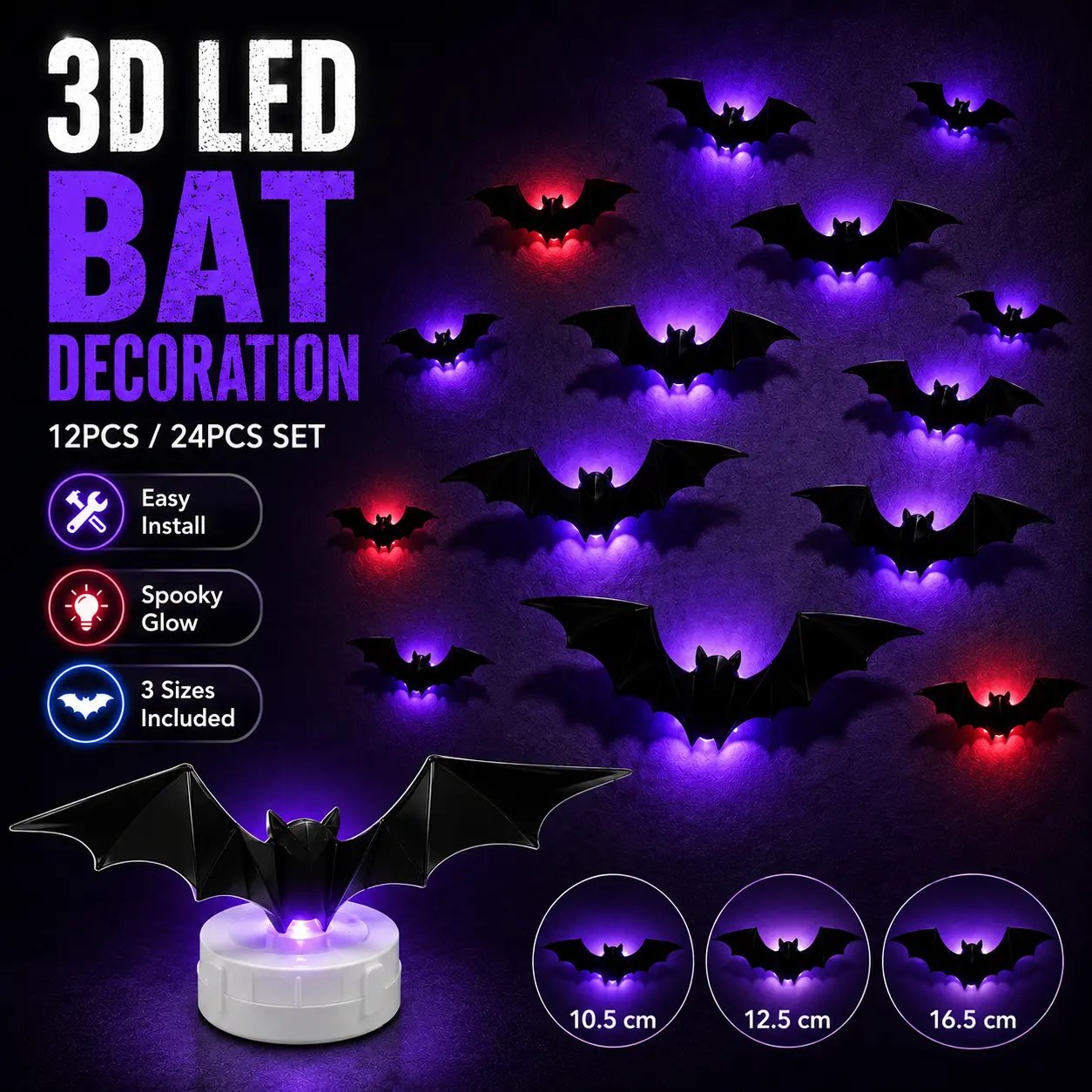 2026 Hot Sale 3D LED Bat Wall Decorations