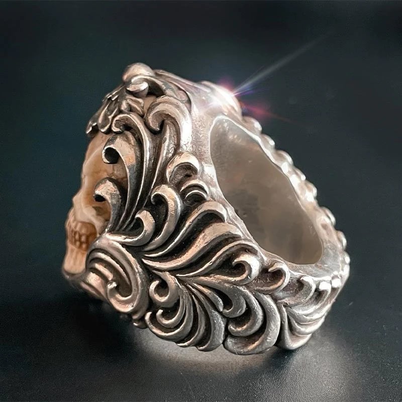 Vintage polish floral armor antler skull ring
