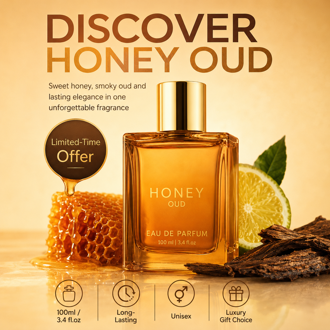 Honey Agarwood Light Perfume 100ml (3.4oz) - Focused on Enhancing Wome