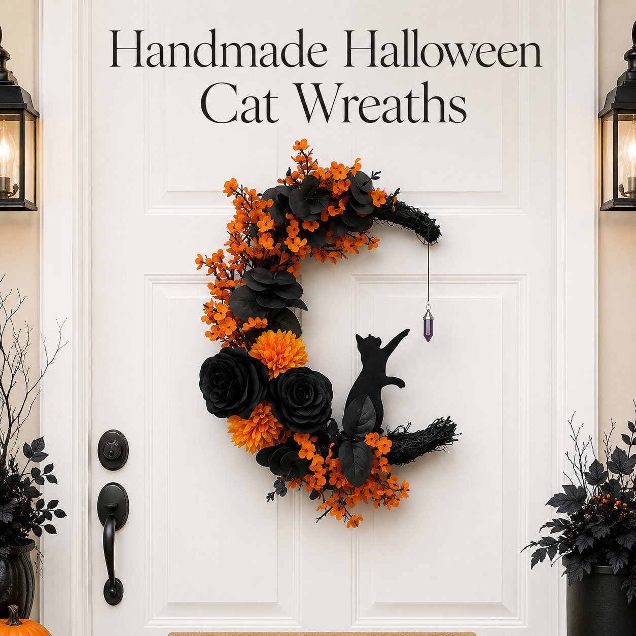 Handmade Halloween Cat Wreath