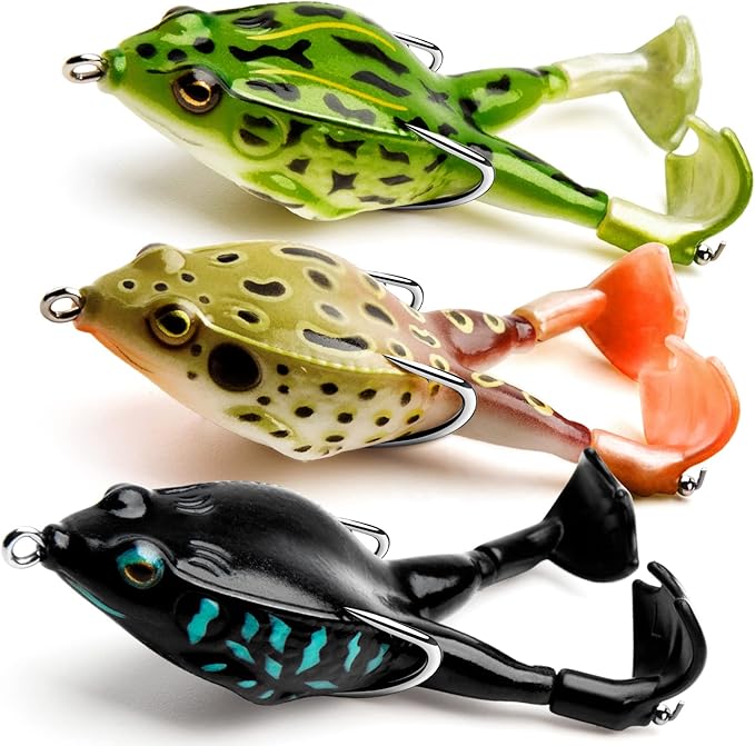 Frog Lure Bass Trout Realistic Prop with Weedless Hooks for Freshwater Saltwater