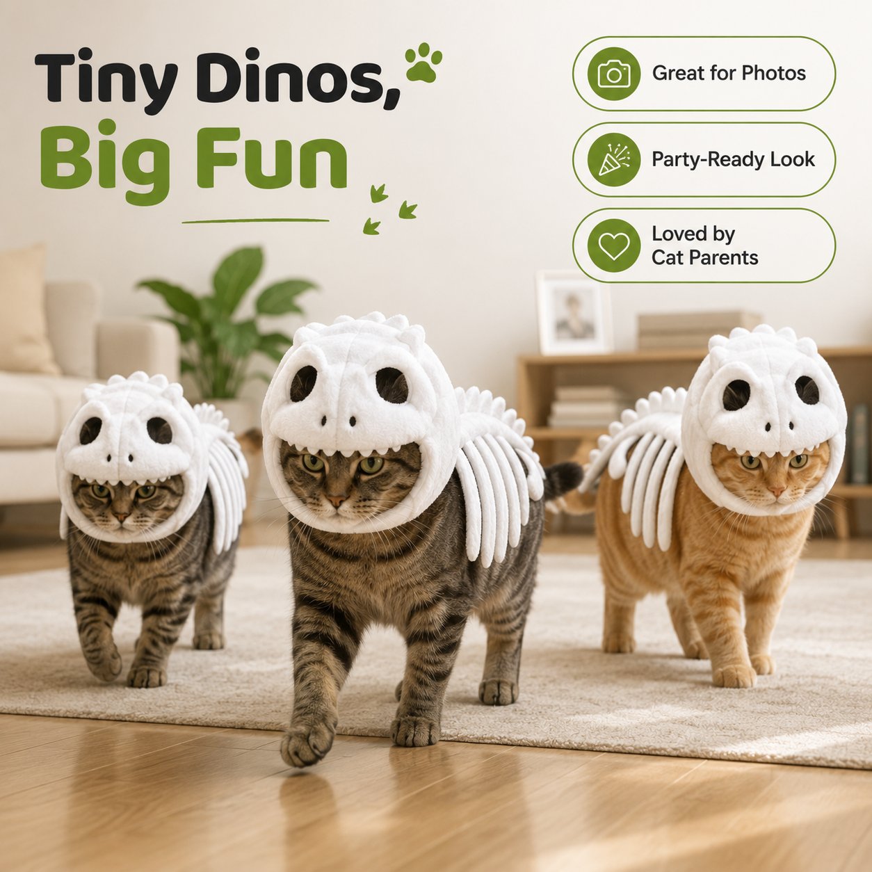 Glow-in-the-Dark Dinosaur Skeleton Cat Costume — Let Your Kitty Roar at Night
