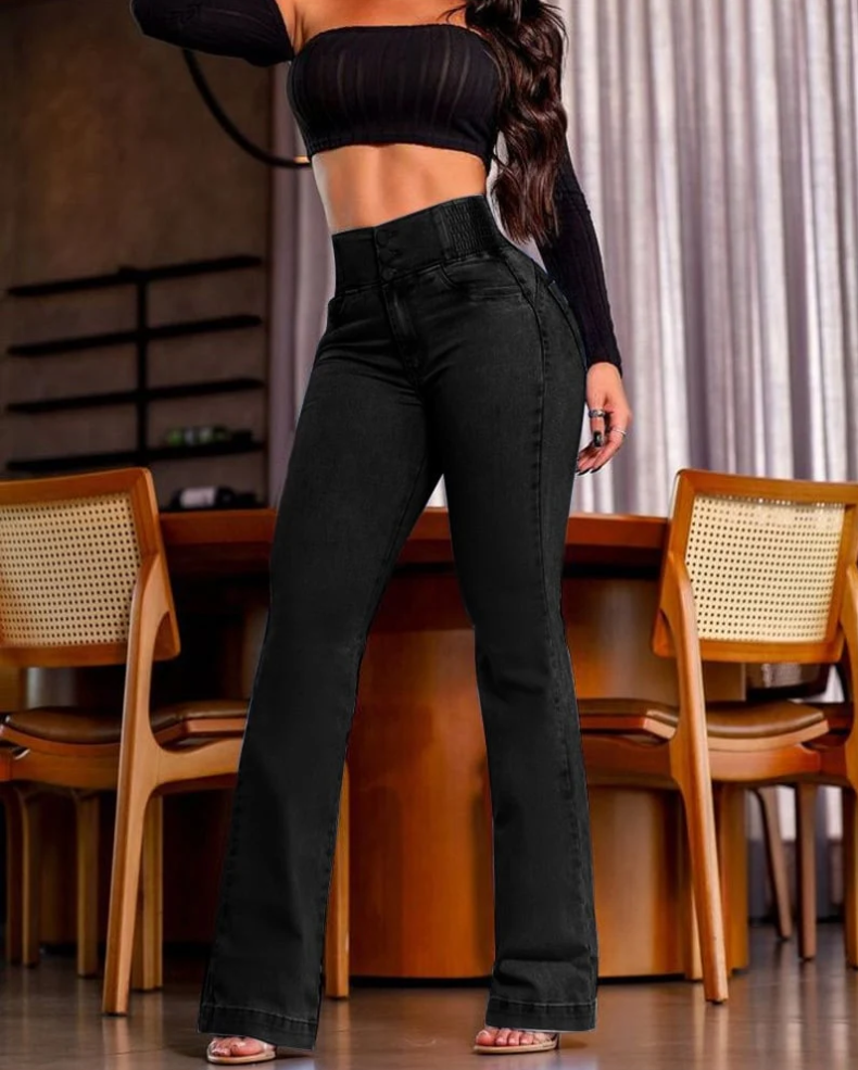 Stretch flare jeans with a high waist