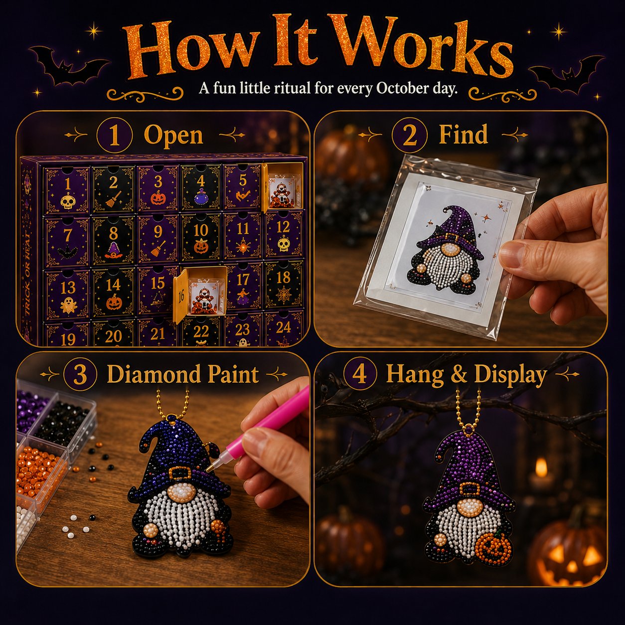 31 Days of Gnome Surprises Halloween Diamond Painting Advent Calendar