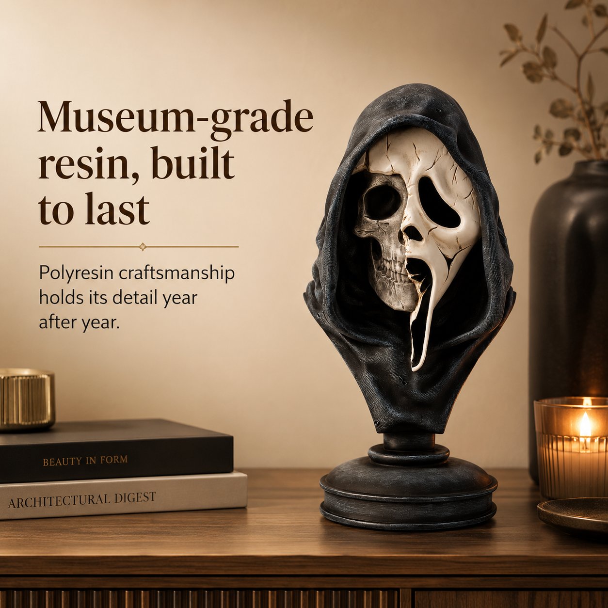 Ghost Face Skeleton Bust Statue