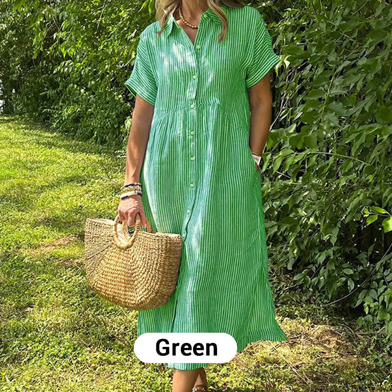 Striped Lapel Button Down Shirt Dress