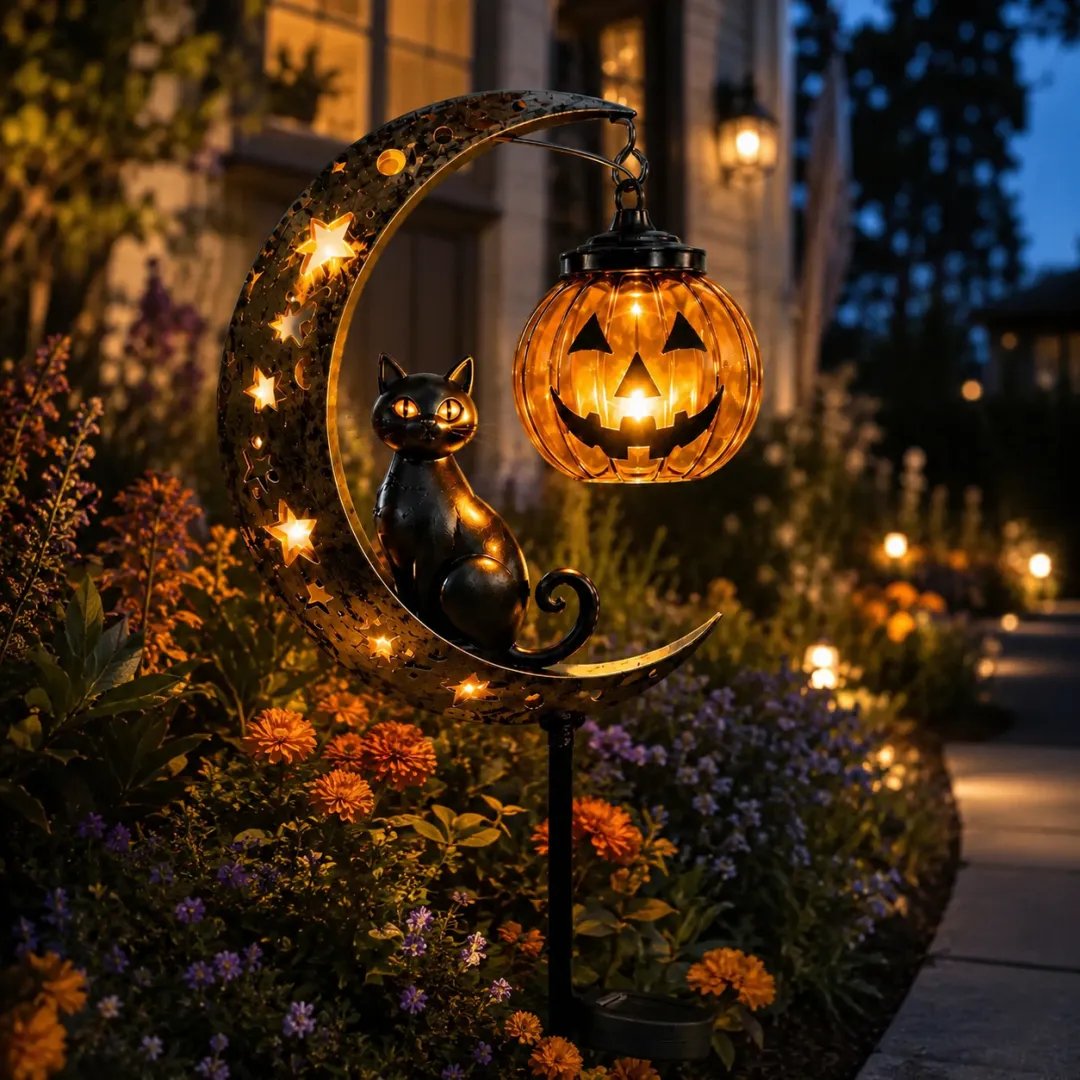 Halloween Early Bird Special Sale - Pumpkin Moon Garden Stake Light
