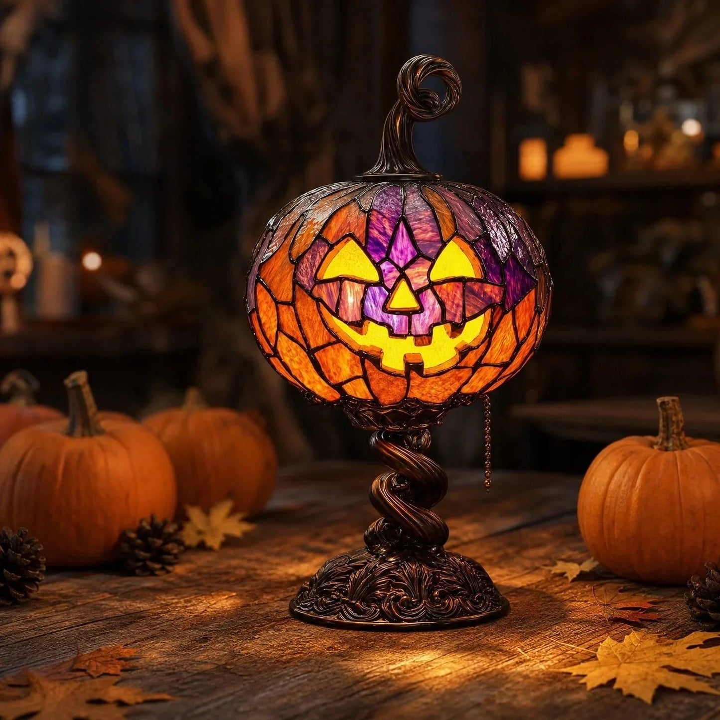 Halloween Stained Glass Style Pumpkin Table Lamp