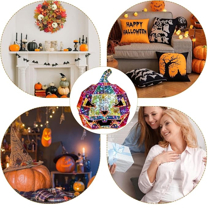 Prism-Effect Pumpkin Art Sculpture Night Light _ Colorful LED Halloween