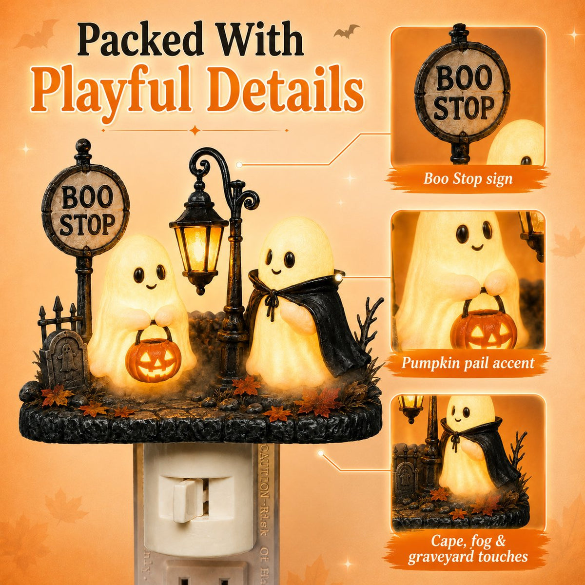 Boo Stop Ghosts Plug-In Halloween Night Light