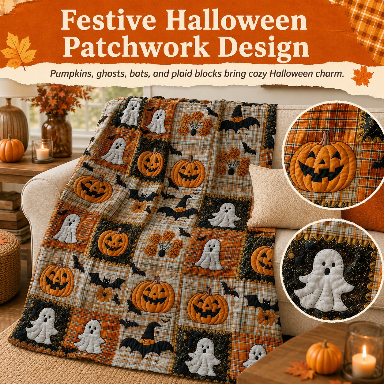 Halloween Patchwork Flannel Blanket