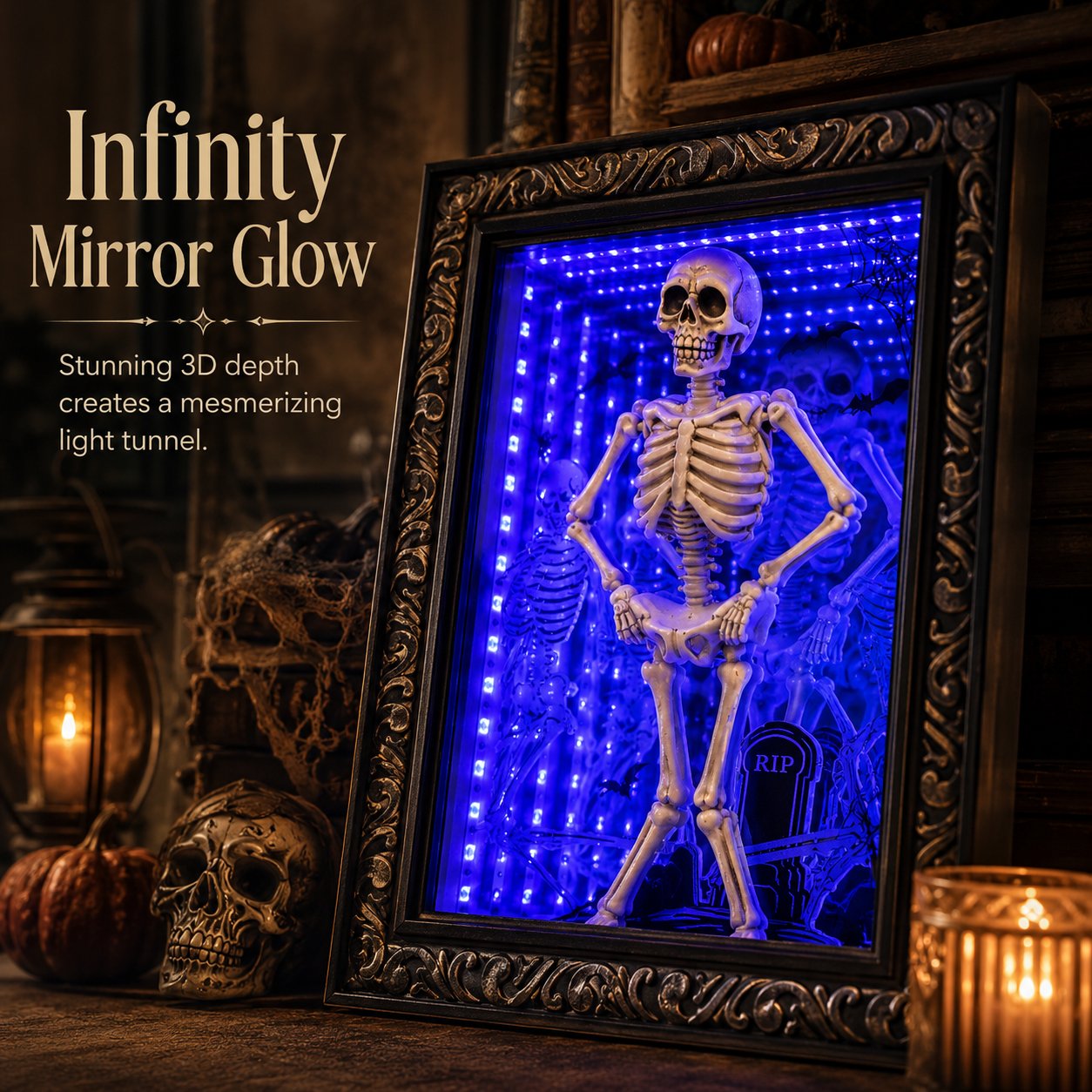 Dancing Skeleton Infinity Mirror Frame _ Stunning Depth LED Decor