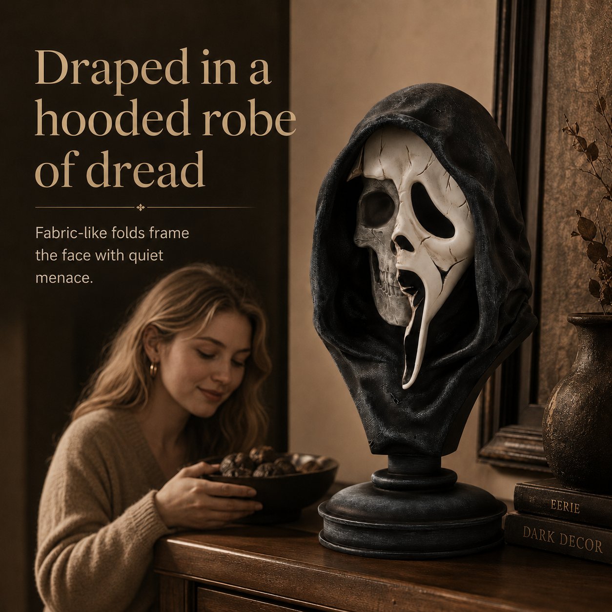 Ghost Face Skeleton Bust Statue