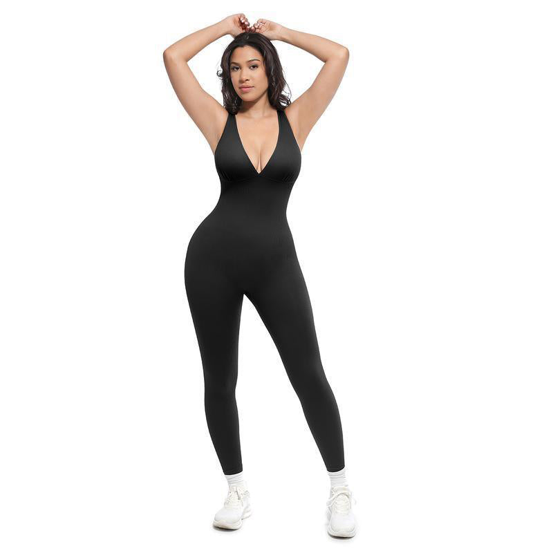 High-Stretch V-Neck Jumpsuit