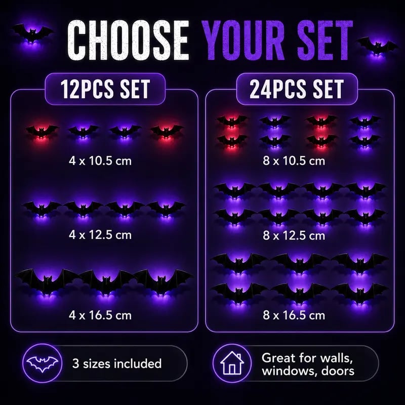 2026 Hot Sale 3D LED Bat Wall Decorations