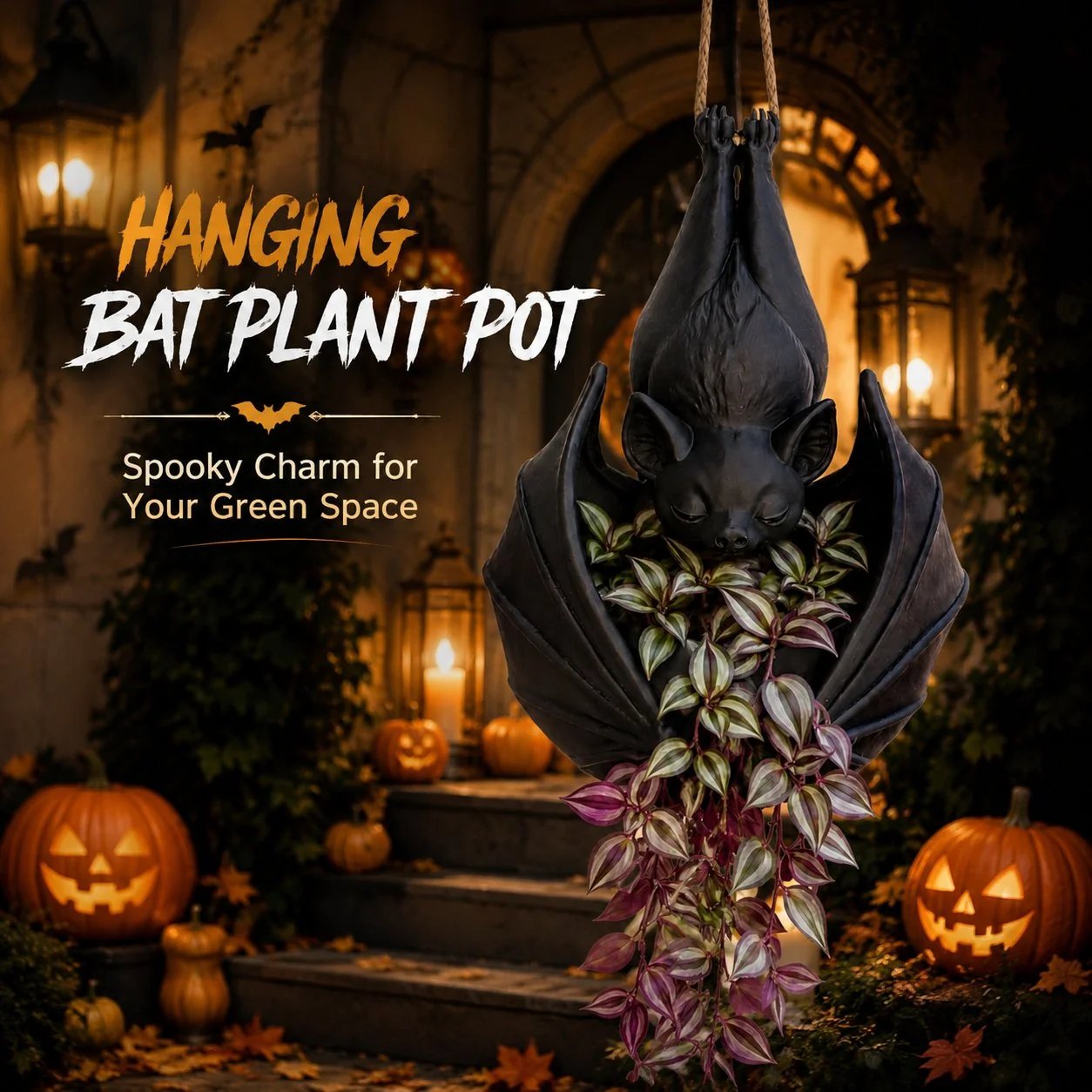Hanging Bat Plant Pot - Spooky Garden Decor Planter