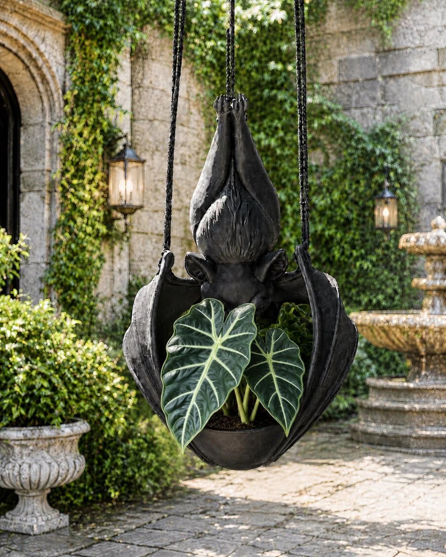 Hanging Bat Plant Pot - Spooky Garden Decor Planter