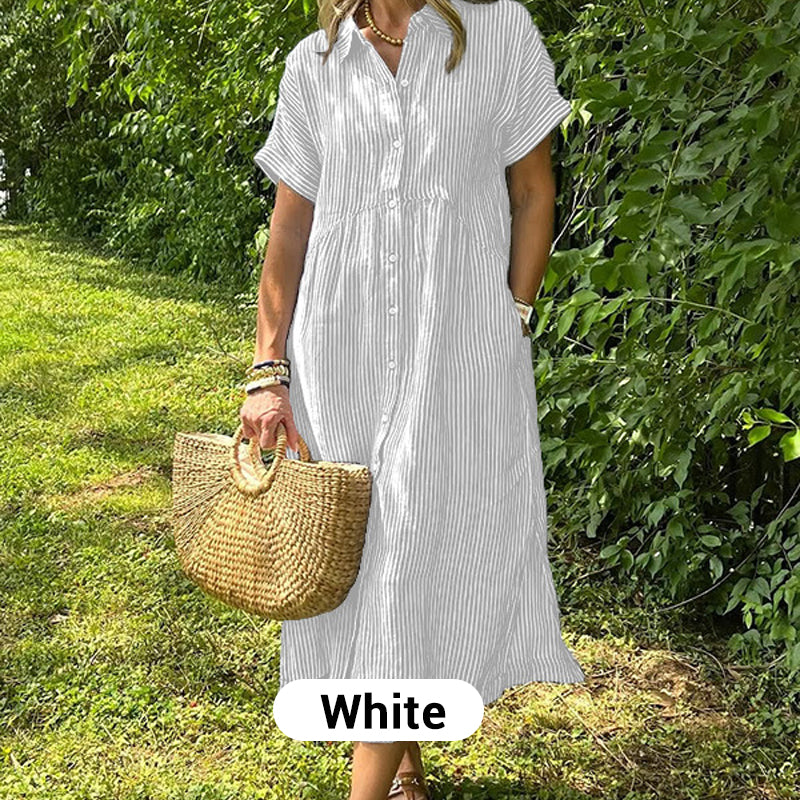 Striped Lapel Button Down Shirt Dress