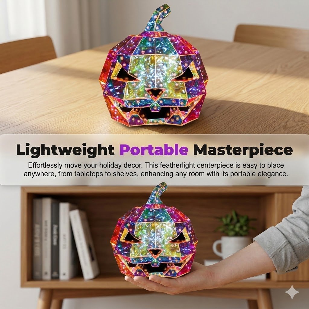 Prism-Effect Pumpkin Art Sculpture Night Light _ Colorful LED Halloween