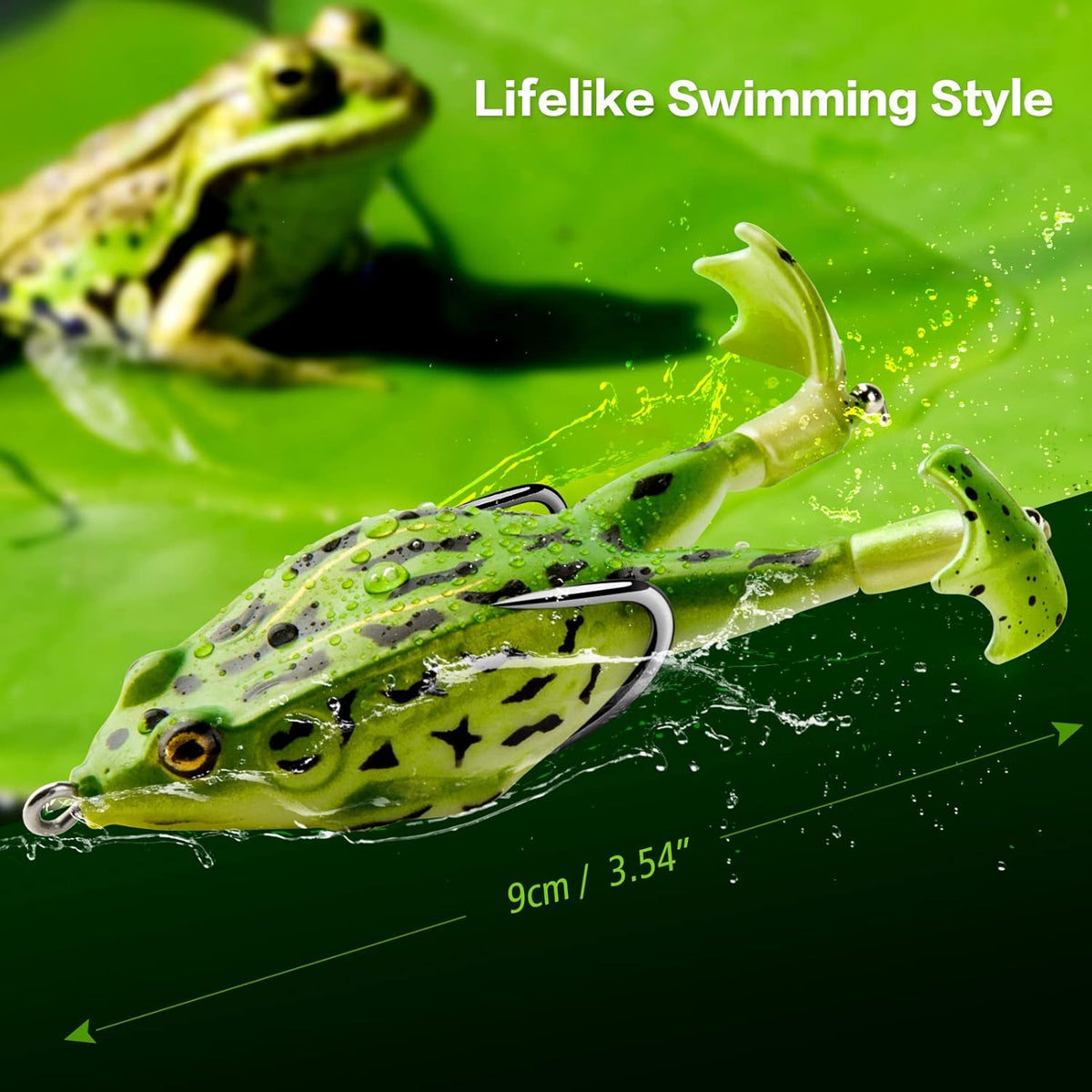 Frog Lure Bass Trout Realistic Prop with Weedless Hooks for Freshwater Saltwater