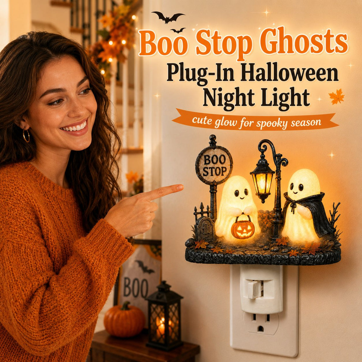 Boo Stop Ghosts Plug-In Halloween Night Light