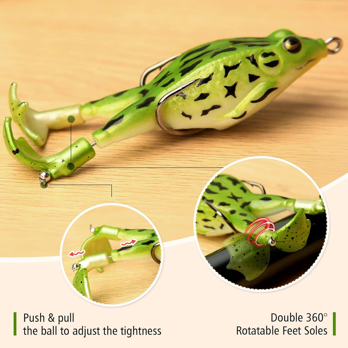 Frog Lure Bass Trout Realistic Prop with Weedless Hooks for Freshwater Saltwater