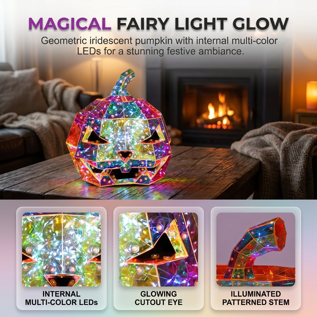 Prism-Effect Pumpkin Art Sculpture Night Light _ Colorful LED Halloween