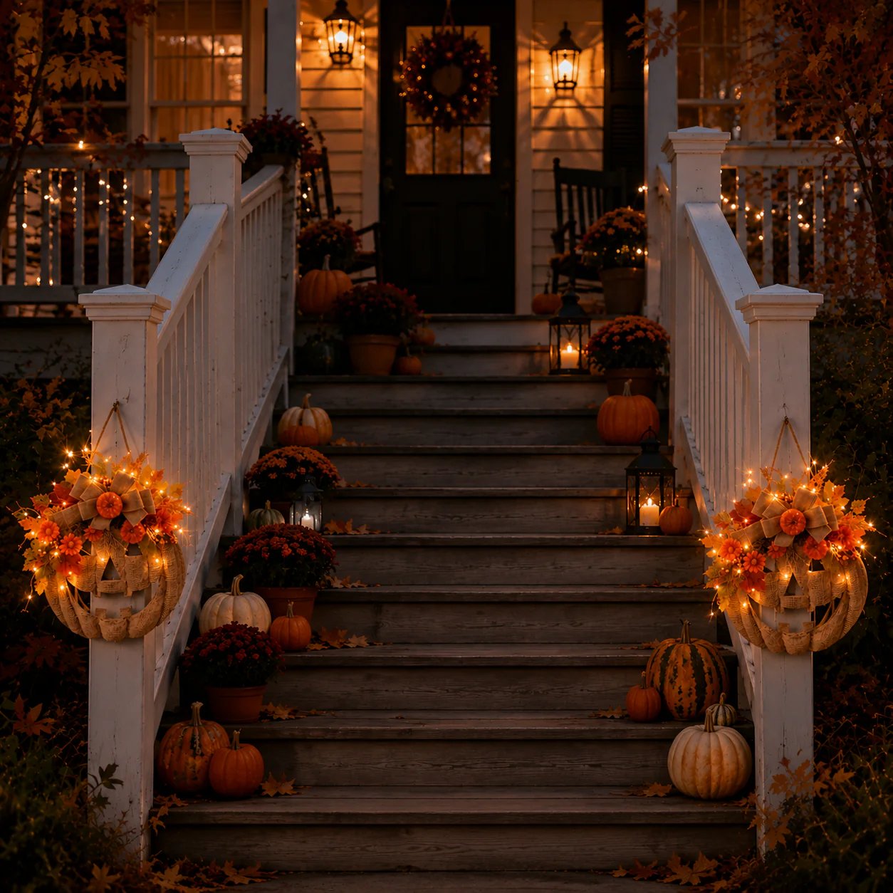 Lighted Burlap Pumpkin Wreath
