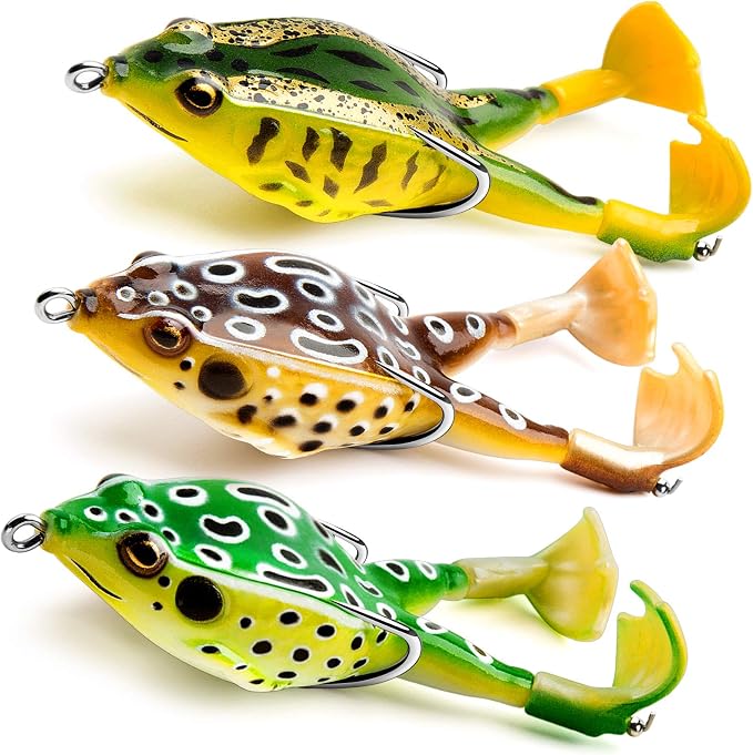 Frog Lure Bass Trout Realistic Prop with Weedless Hooks for Freshwater Saltwater
