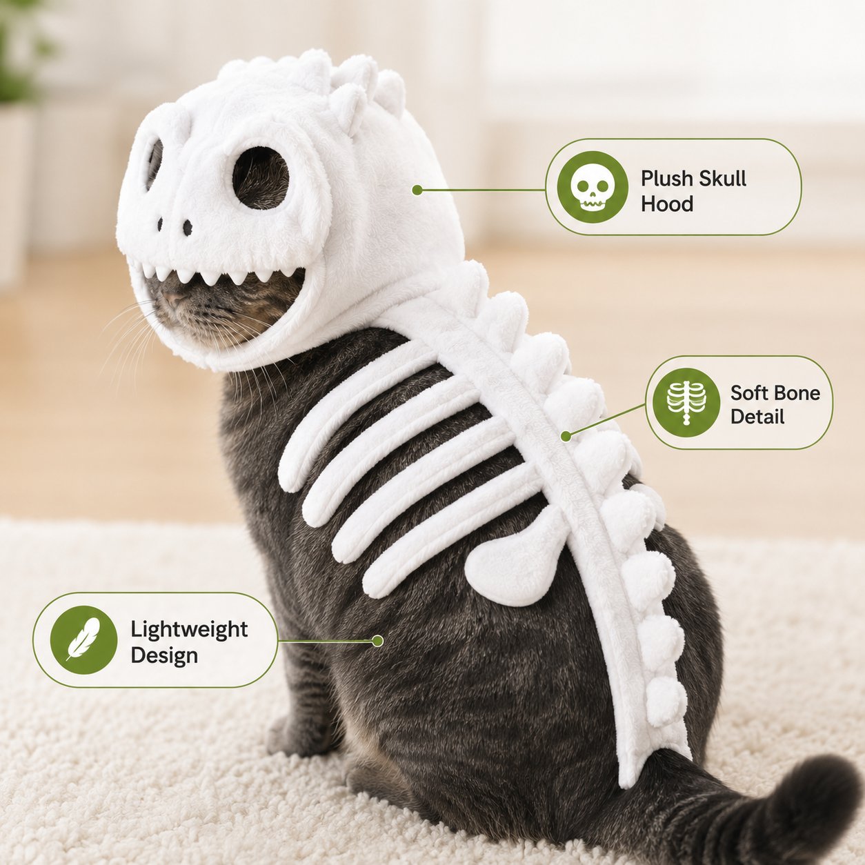 Glow-in-the-Dark Dinosaur Skeleton Cat Costume — Let Your Kitty Roar at Night