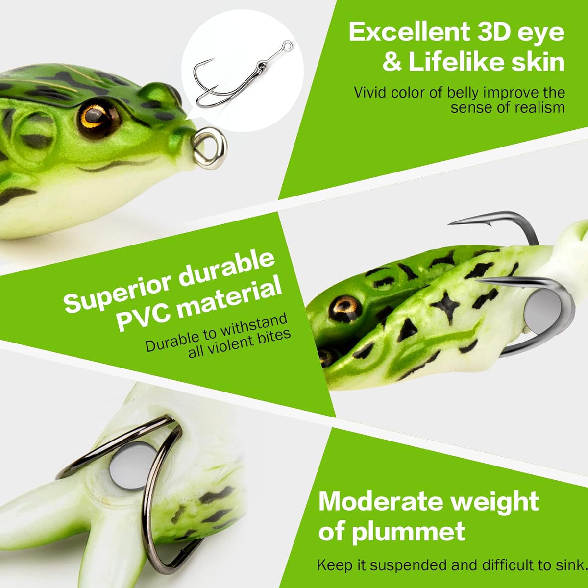 Frog Lure Bass Trout Realistic Prop with Weedless Hooks for Freshwater Saltwater