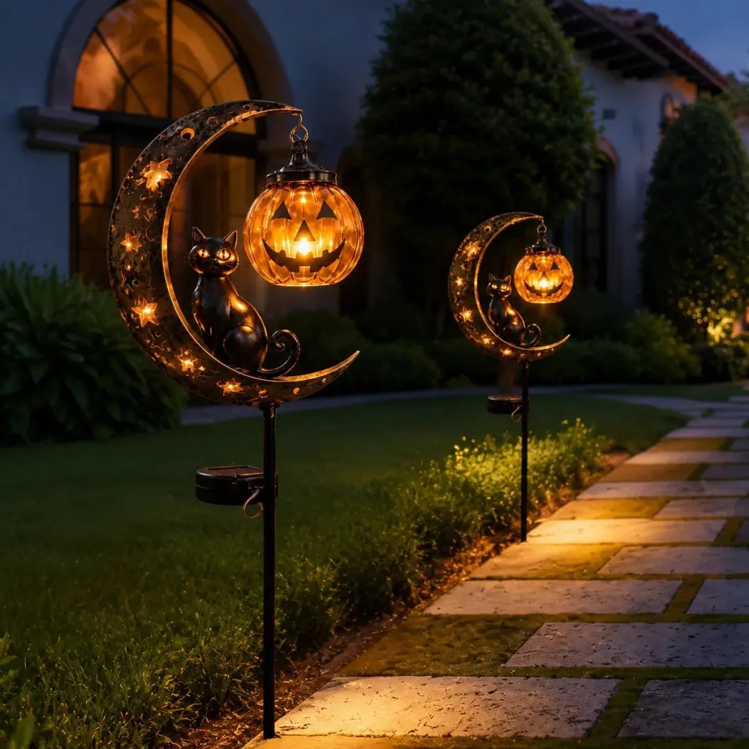 Halloween Early Bird Special Sale - Pumpkin Moon Garden Stake Light