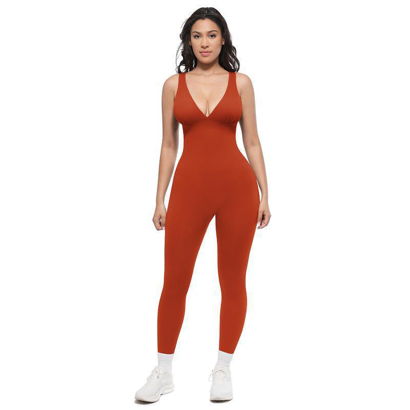 High-Stretch V-Neck Jumpsuit
