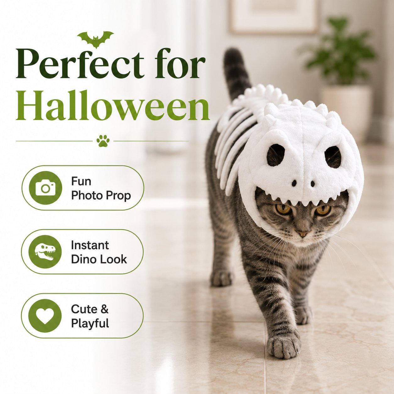 Glow-in-the-Dark Dinosaur Skeleton Cat Costume — Let Your Kitty Roar at Night