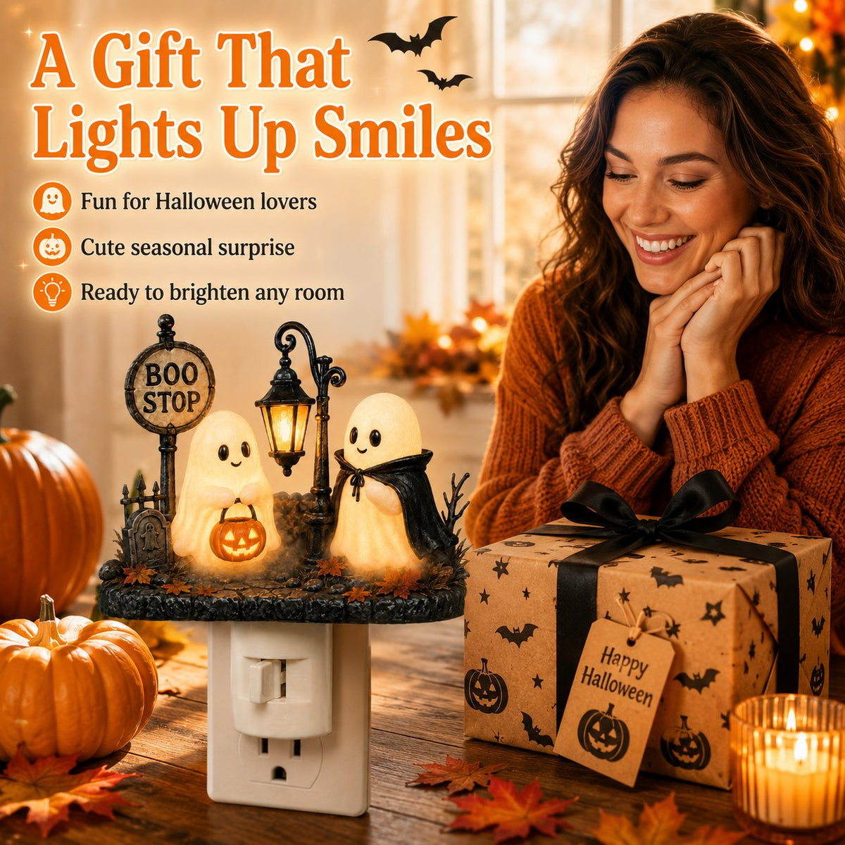 Boo Stop Ghosts Plug-In Halloween Night Light