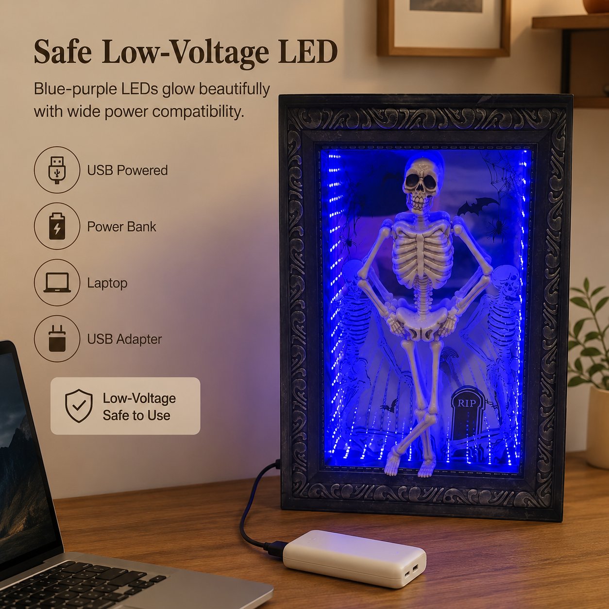 Dancing Skeleton Infinity Mirror Frame _ Stunning Depth LED Decor