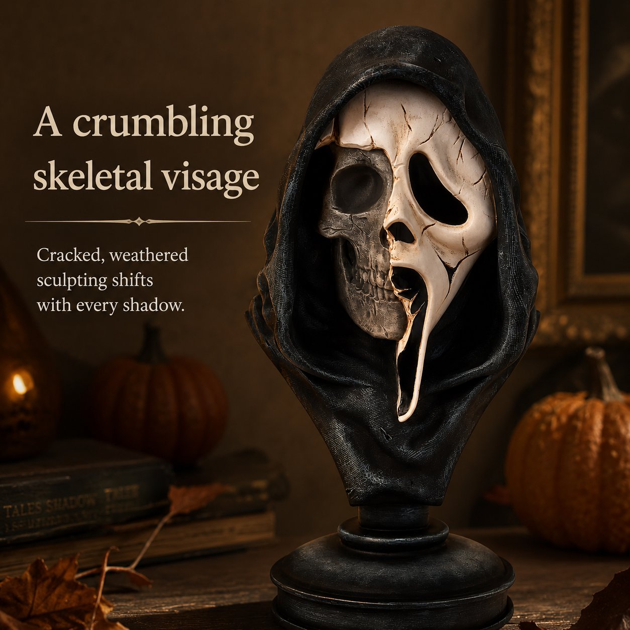 Ghost Face Skeleton Bust Statue