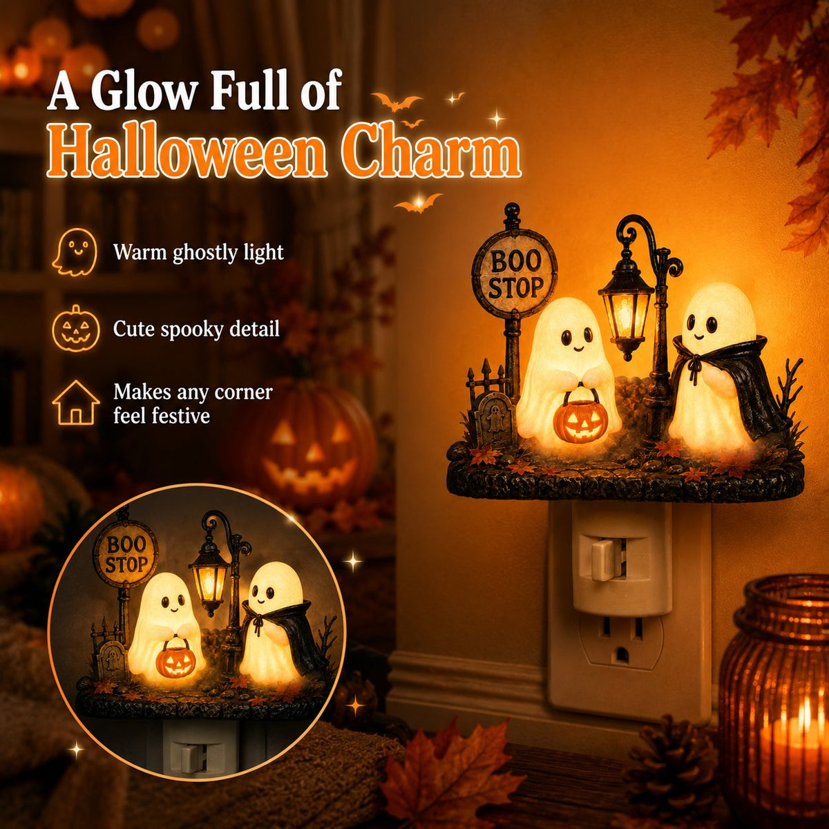 Boo Stop Ghosts Plug-In Halloween Night Light