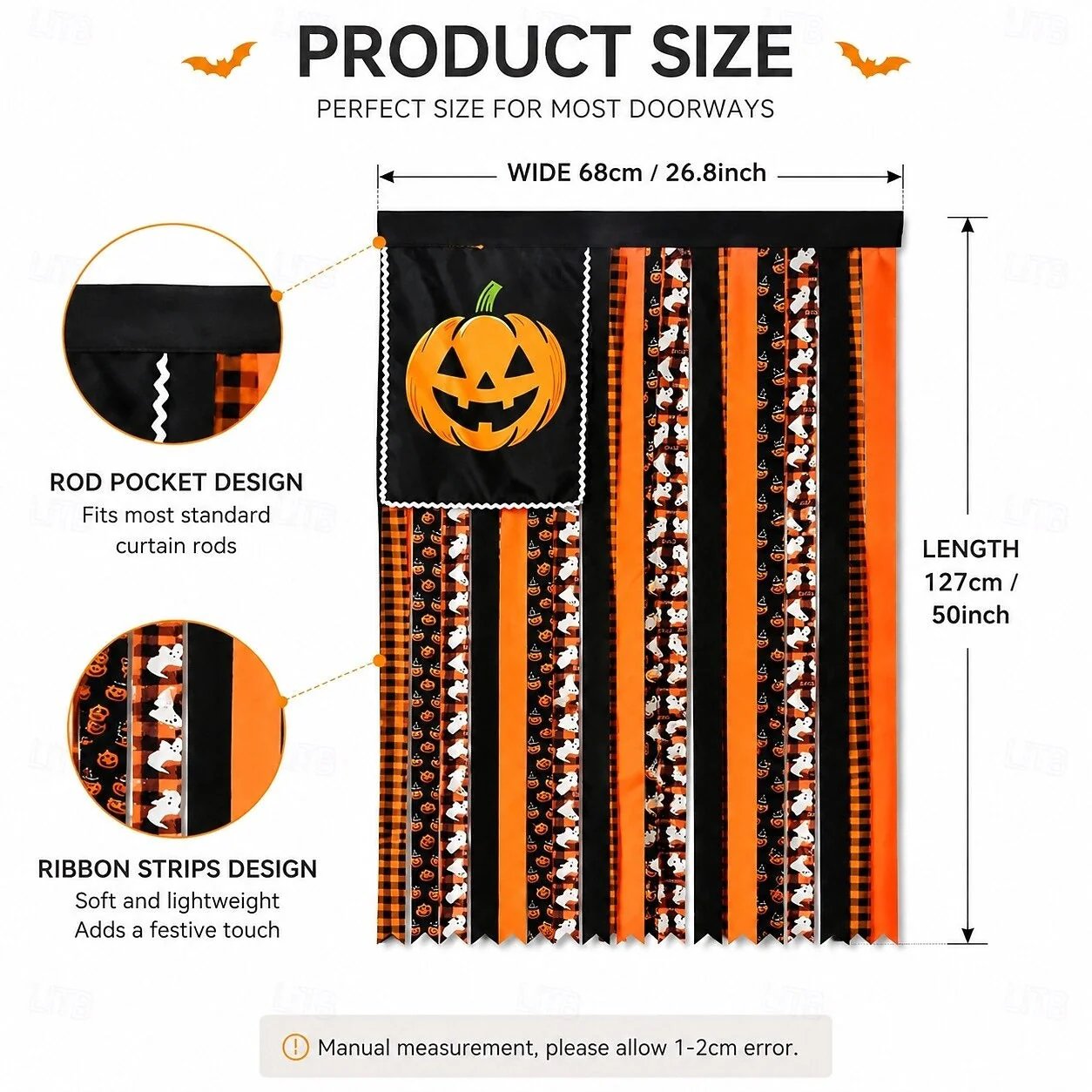 Halloween Banner Flag Pre-Lit Pumpkin Fabric Ribbon Garland Streamers
