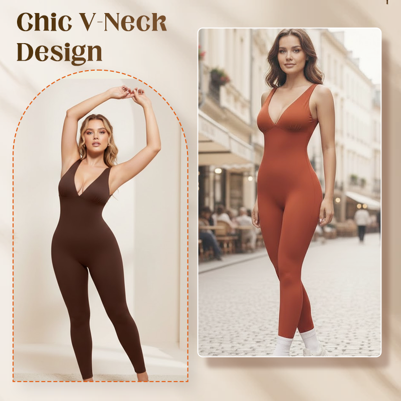 High-Stretch V-Neck Jumpsuit