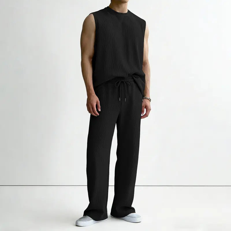 Men's Ribbed Sleeveless Tank Top & Pants 2-Piece Set