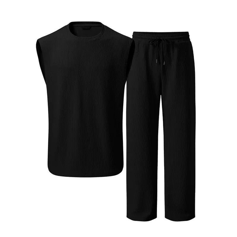 Men's Ribbed Sleeveless Tank Top & Pants 2-Piece Set