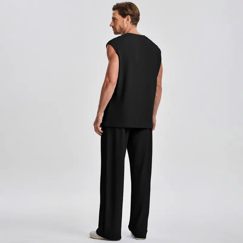 Men's Ribbed Sleeveless Tank Top & Pants 2-Piece Set
