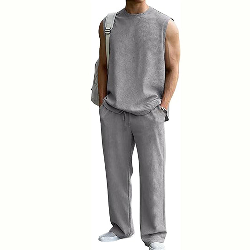Men's Ribbed Sleeveless Tank Top & Pants 2-Piece Set